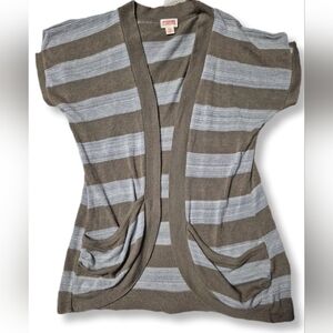 Mossimo Supply Co. Brown & Gray Striped Open Short Sleeve Knit Cardigan